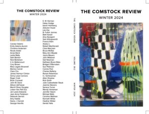 On left: contributor list. On right: The Comstock Review, Winter 2024-2025. Abstract art "Chess" by Pinkney Herbert
